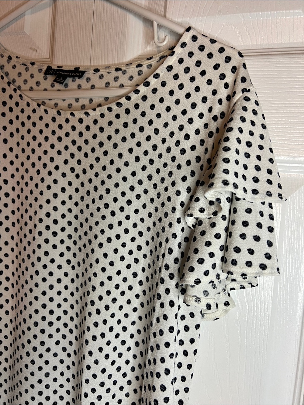 Adrianna Papell White Polka Dot Ruffle Sleeve Top - Picture 3 of 8